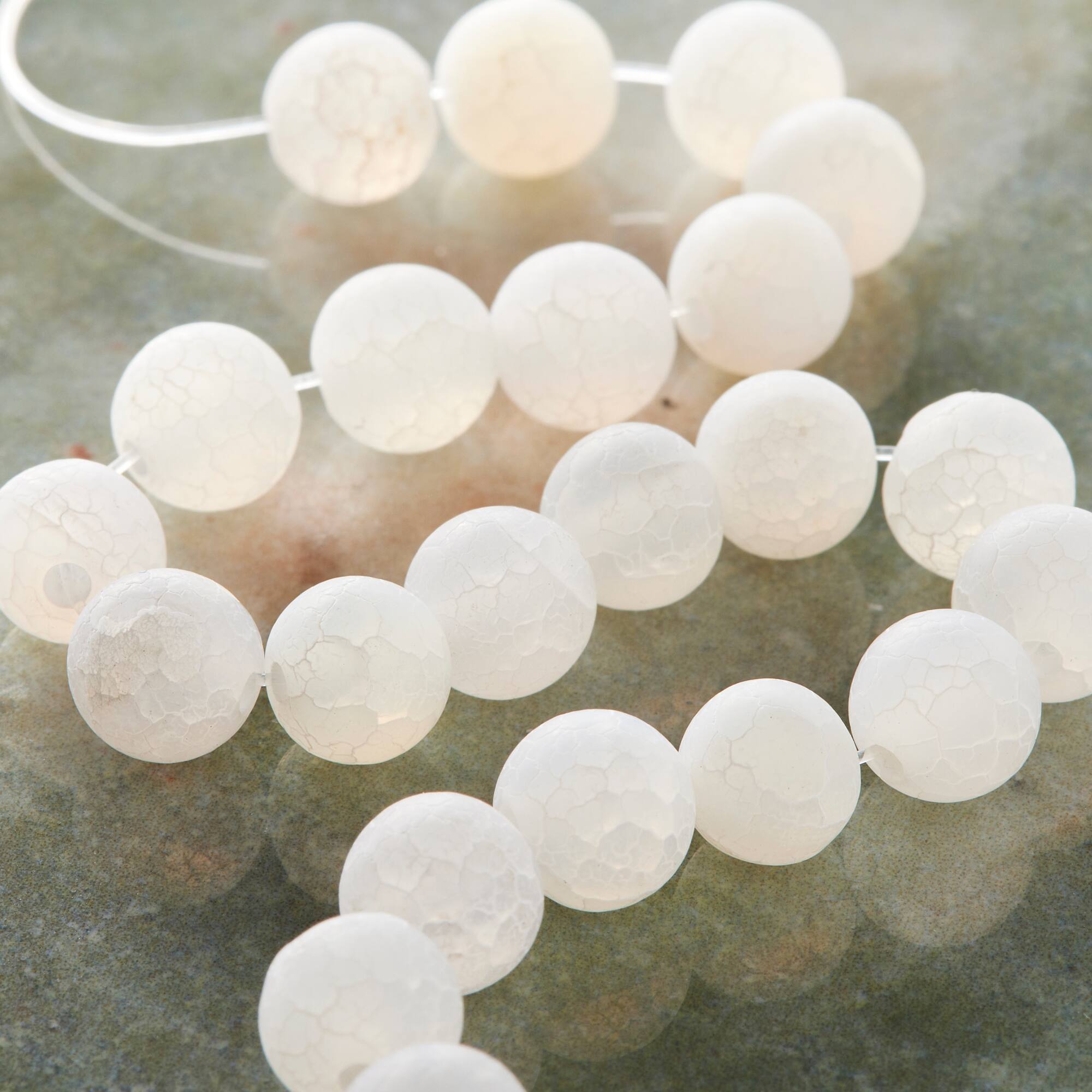 Matte White Crackle Agate Round Beads, 8mm by Bead Landing™